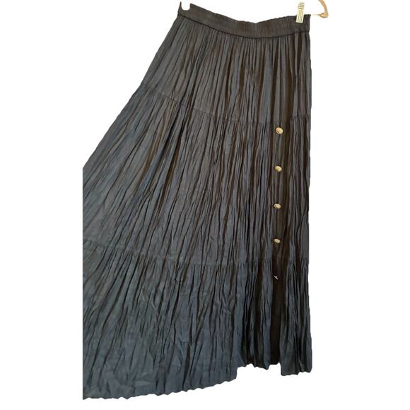 VTG Western Prairie Crinkle Maxi Skirt L Black Whimsygoth Boho Hippie Peasant 80 - Picture 2 of 16